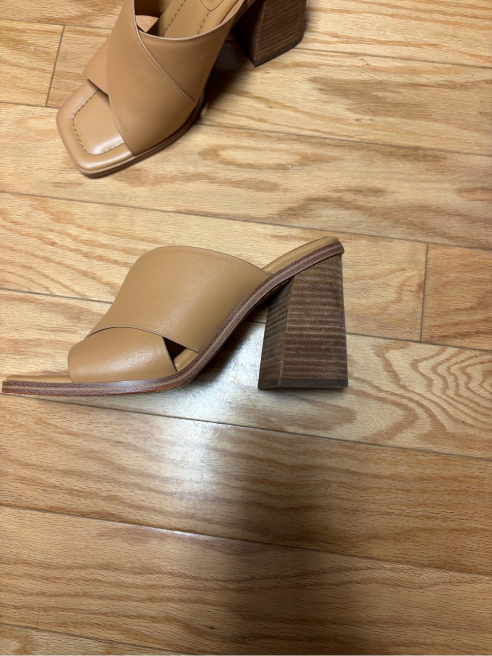 Marc Fisher Tan Crossover Leather Block Heel Mule